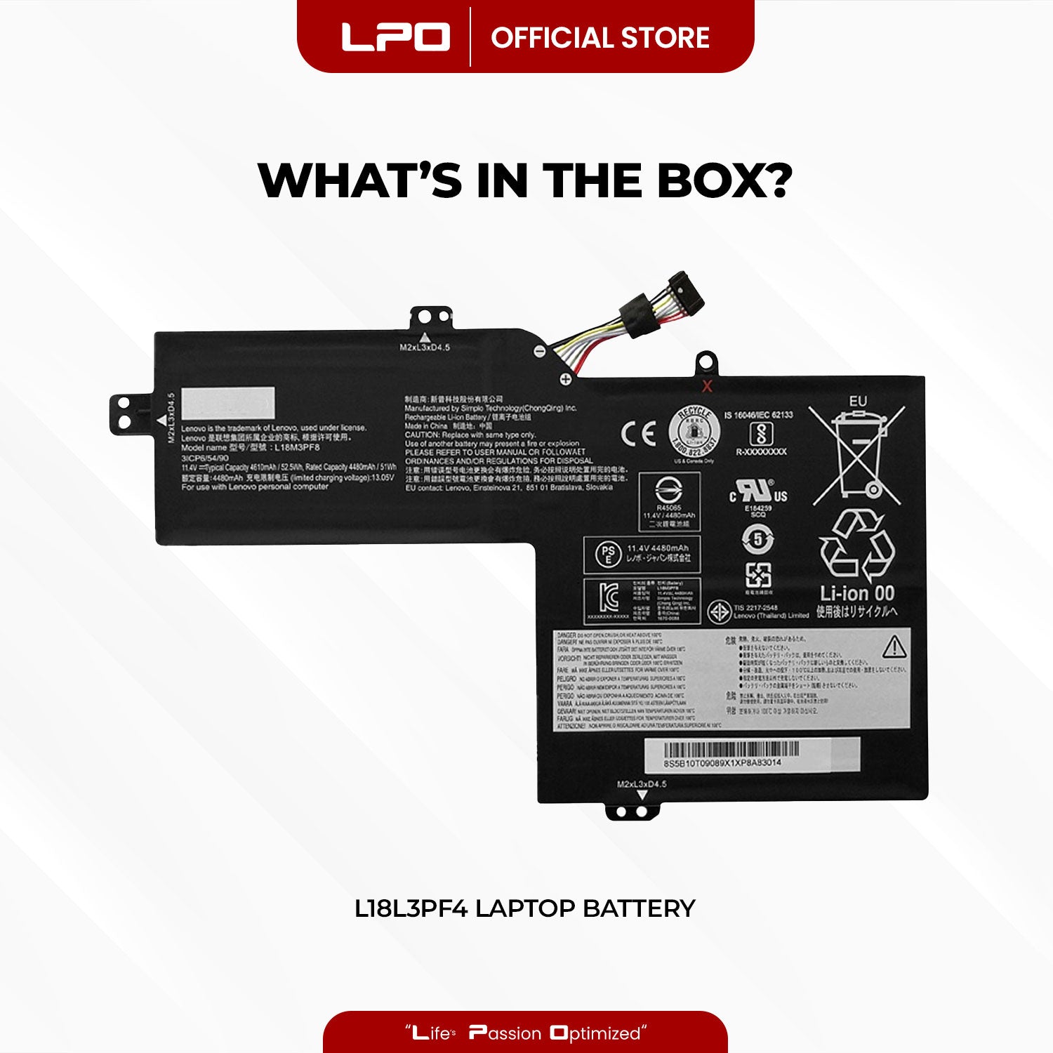 Laptop Battery L18L3PF4 Compatible with Lenovo 81NE000UUK 81NE004SIX 81NE00ABCK 81NG003GSB 81NE0032CK 81NE006AMJ 81NE00AWSP 81NG005HRK 81NE003FKR 81NE007KIV 81NE00BMRA 81NG00B5RK	L18M4PF5 5B10W67275
