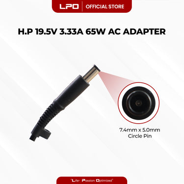 Laptop Charger HP 19.5V 3.33A 65W Circle Pin 7.4mm x 5.0mm Compatible with HP Pavilion G6