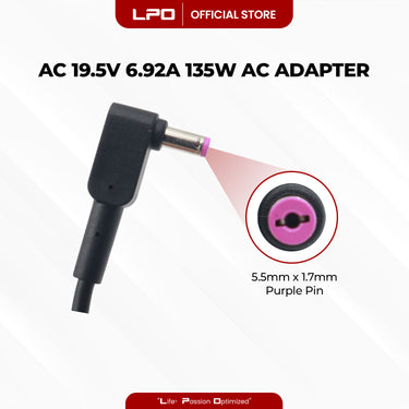 Laptop Charger Acer 19.5V 6.92A 135W Purple Pin 5.5mm x 1.7mm Compatible with Acer Nitro 5 N20C2