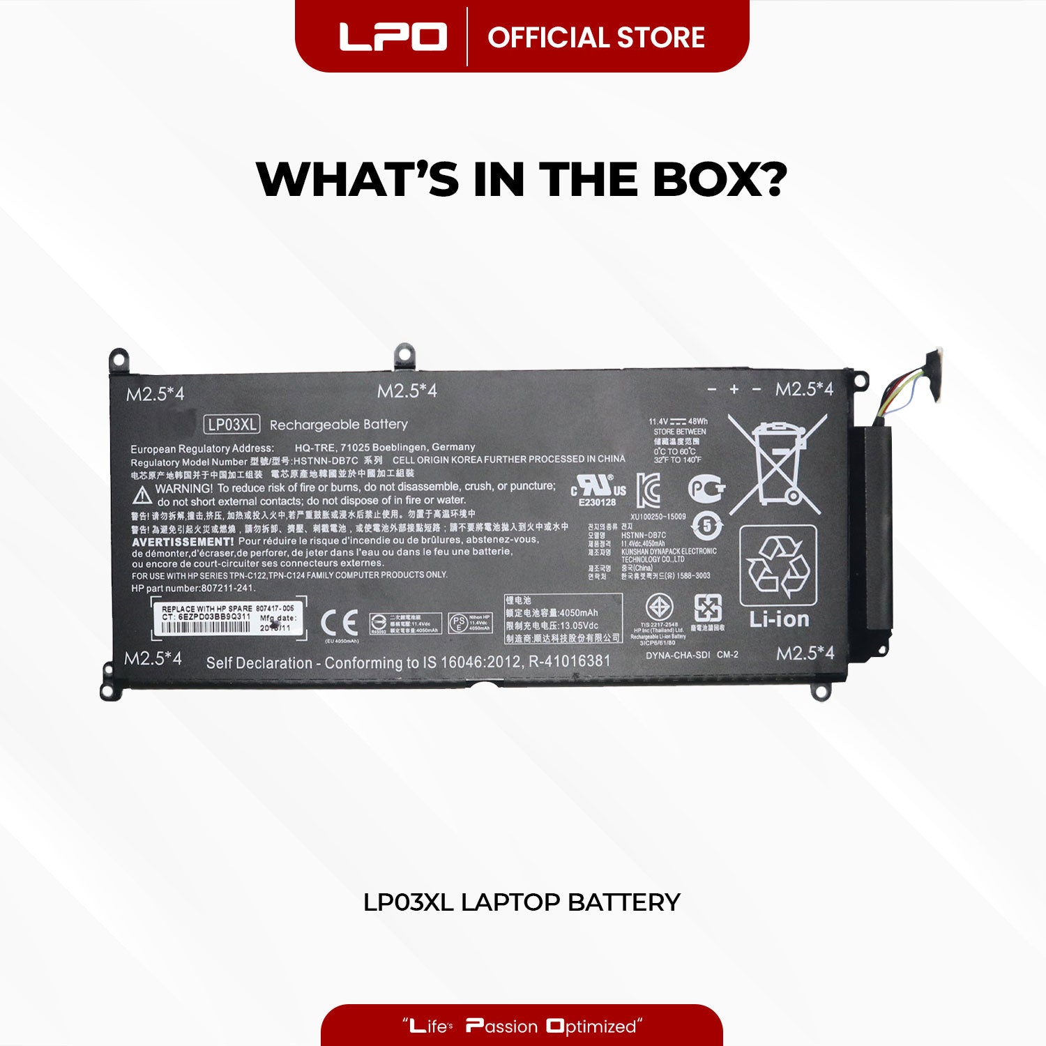 Laptop Battery LP03XL Compatible with HP Envy 15-ae015TX(N1V47PA), Envy 15-ae016TX(N1V48PA) Series