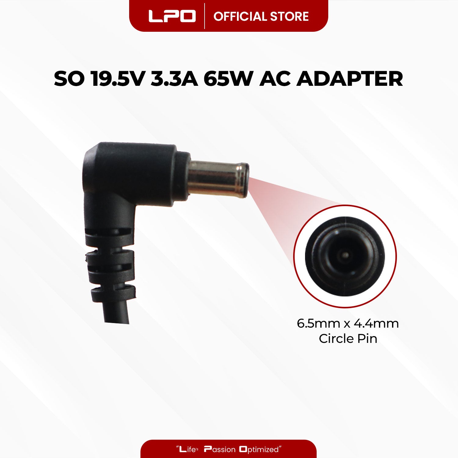 Laptop Charger Sony 19.5V 3.3A 65W Circle Pin 6.5mm x 4.4mm Compatible with Sony VAIO FX Series