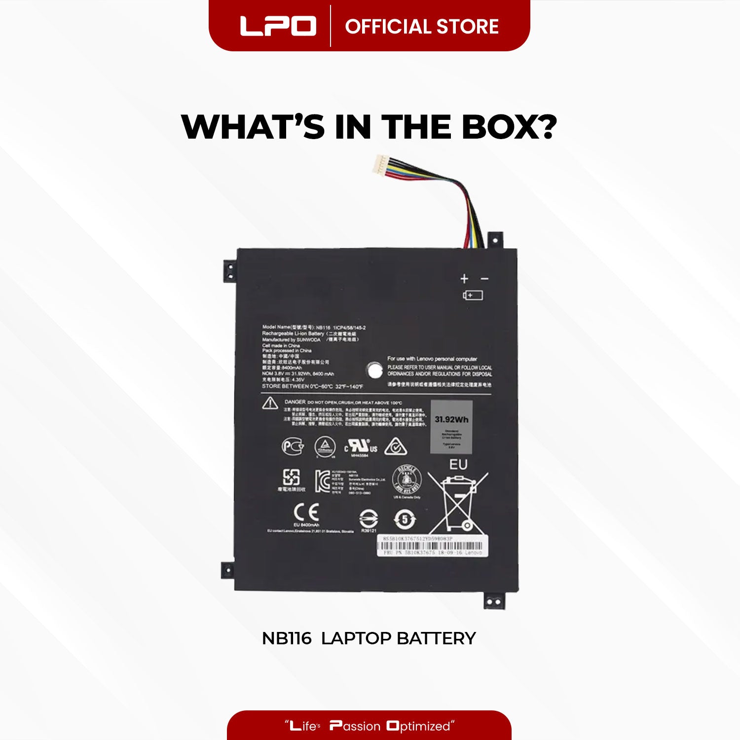 Laptop Battery NB116 Compatible with Lenovo 5B10K37675, NB116 IdeaPad 100S,IdeaPad 100S-11IBY 80R2,IdeaPad 100S-11IBY(80R2002HGE)