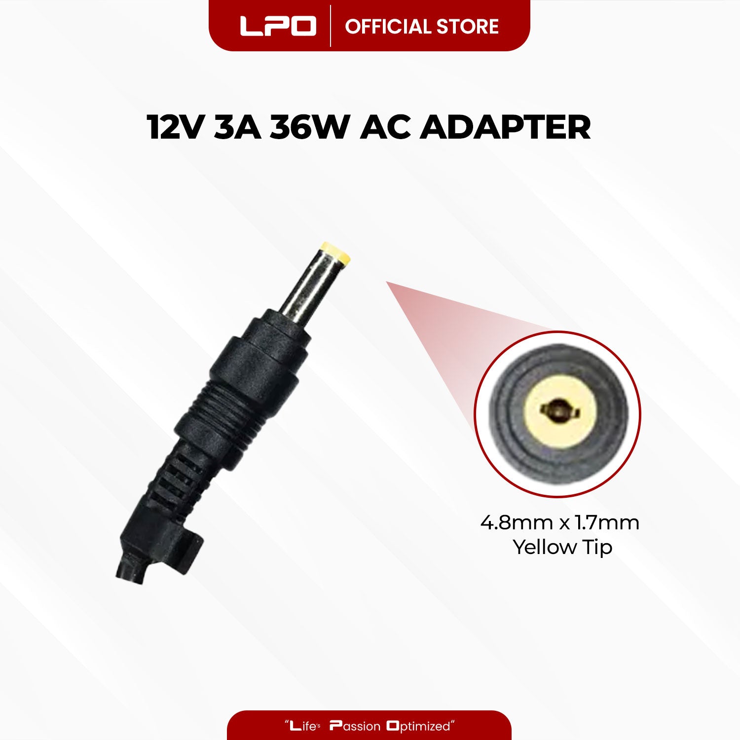 Laptop Charger Asus 12V 3A 36W Yellow Tip 4.8mm x 1.7mm Compatible with Asus Eee PC 900 900A 900HA 901 1000 Series