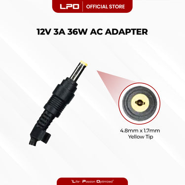 Laptop Charger Asus 12V 3A 36W Yellow Tip 4.8mm x 1.7mm Compatible with Asus Eee PC 900 900A 900HA 901 1000 Series