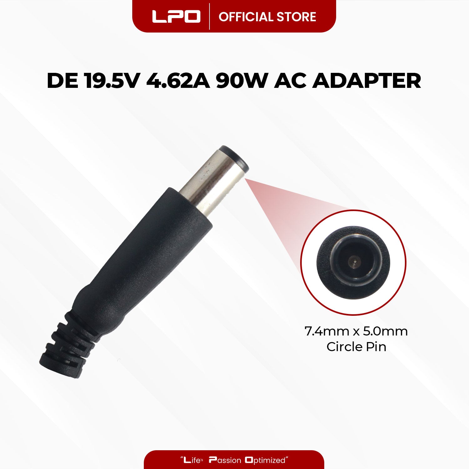 Laptop Charger Dell 19.5V 4.62A 90W Circle Pin 7.4mm x 5.0mm Compatible with Dell Latitude D420