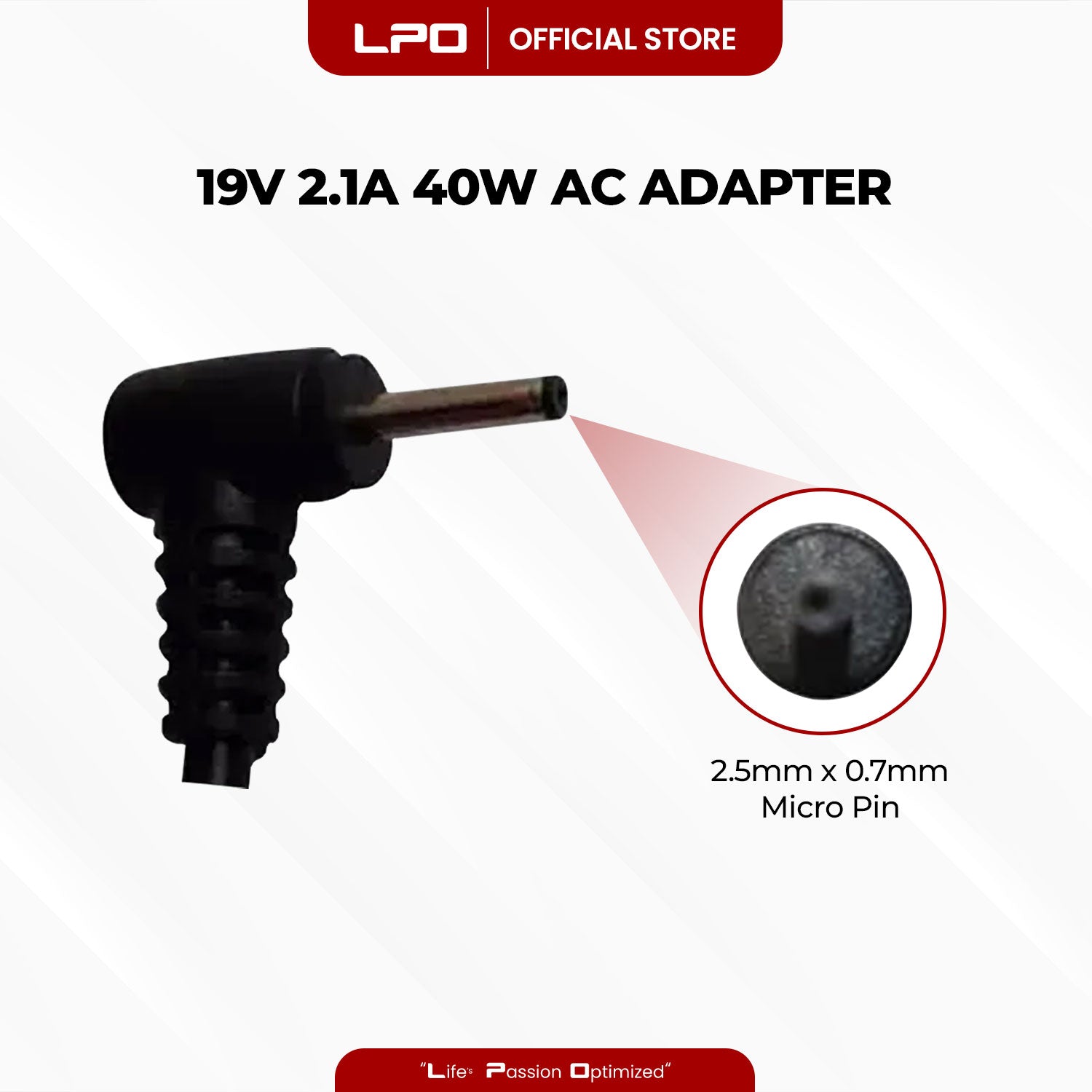 Laptop Charger Asus 19V 2.1A 40W Micro Pin 2.5mm x 0.7mm Compatible with Asus EeePC Seashell 1008 1008P 1008HAG
