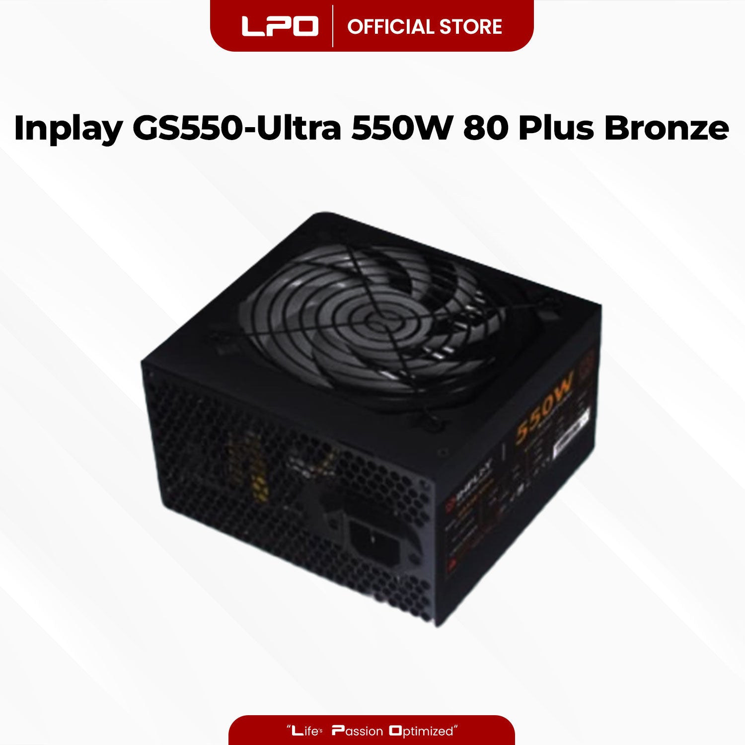 Inplay GS550-Ultra Black 550W 80+ Bronze RGB Power Supply True-Rated High Performance PSU For CPU Desktop PC Computer