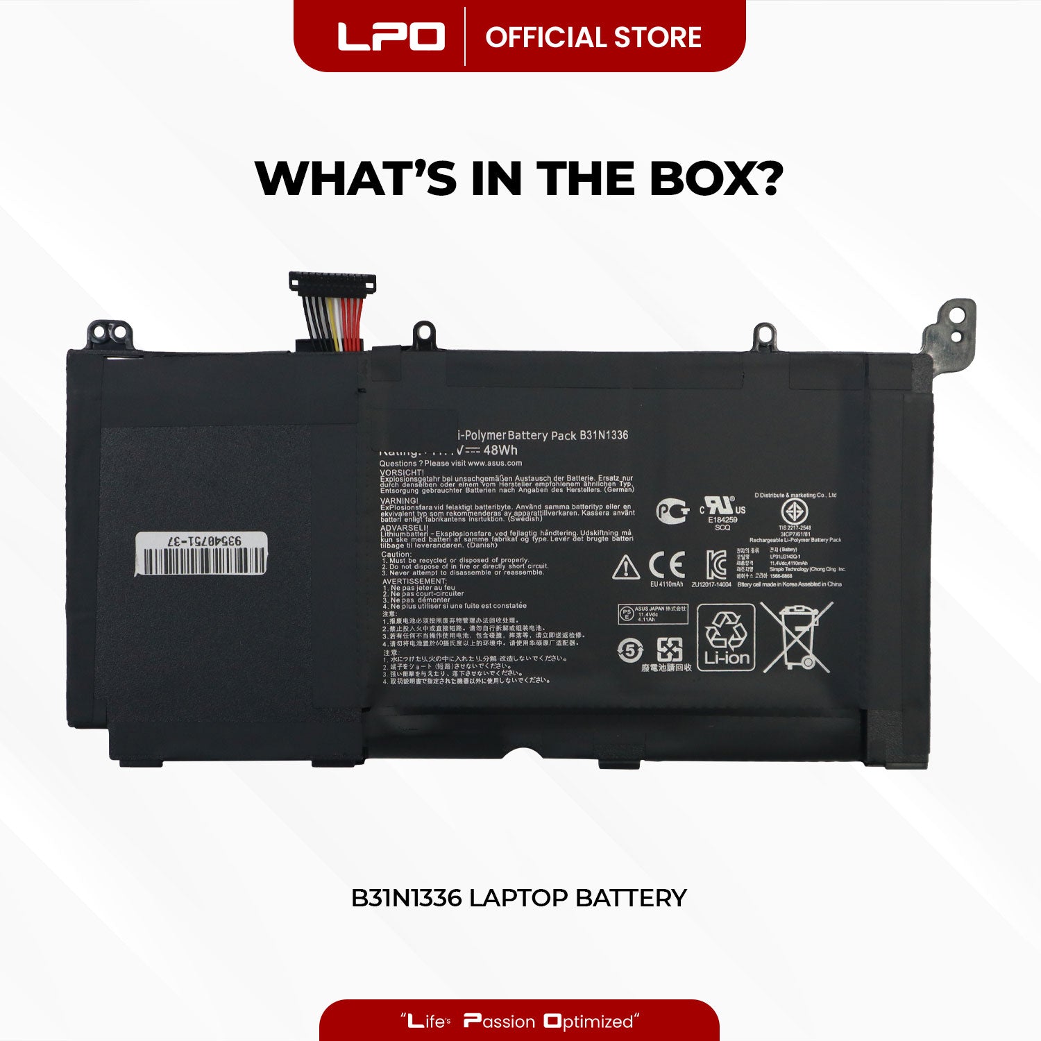 Laptop Battery B31N1336 Compatible with Asus VivoBook S551, R553L, R553LF, R553LN - LPO Laptop PC-Outlet