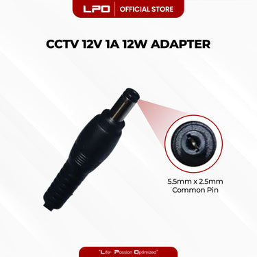 CCTV 12V 1A 12W Common Pin 5.5mm x 2.5mm Compatible with CCTV Camera, LED Monitor and other electronics equipment.