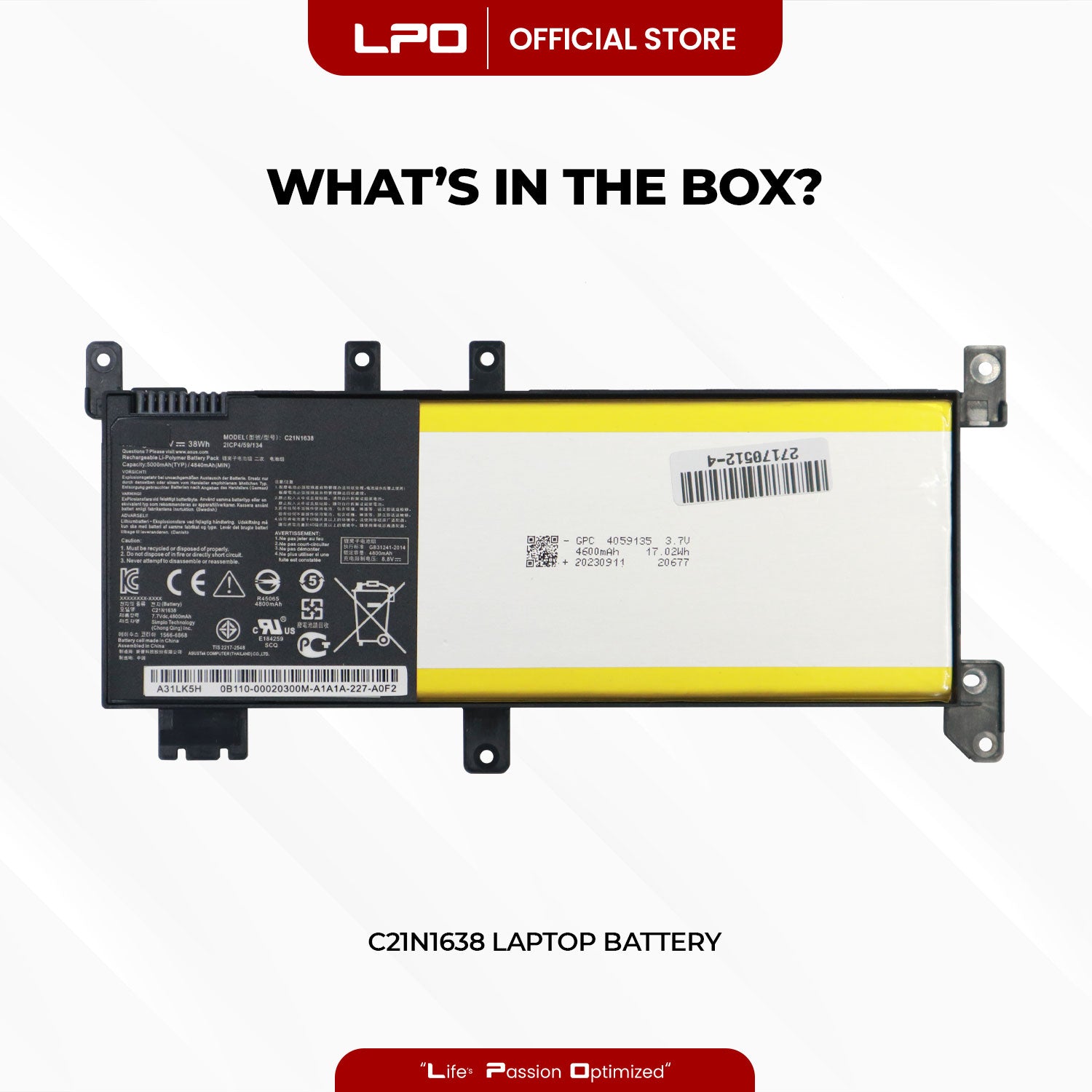 Laptop Battery C21N1638 Compatible with Asus VivoBook 14 X442UA X442UQ X442UR - LPO Laptop PC-Outlet