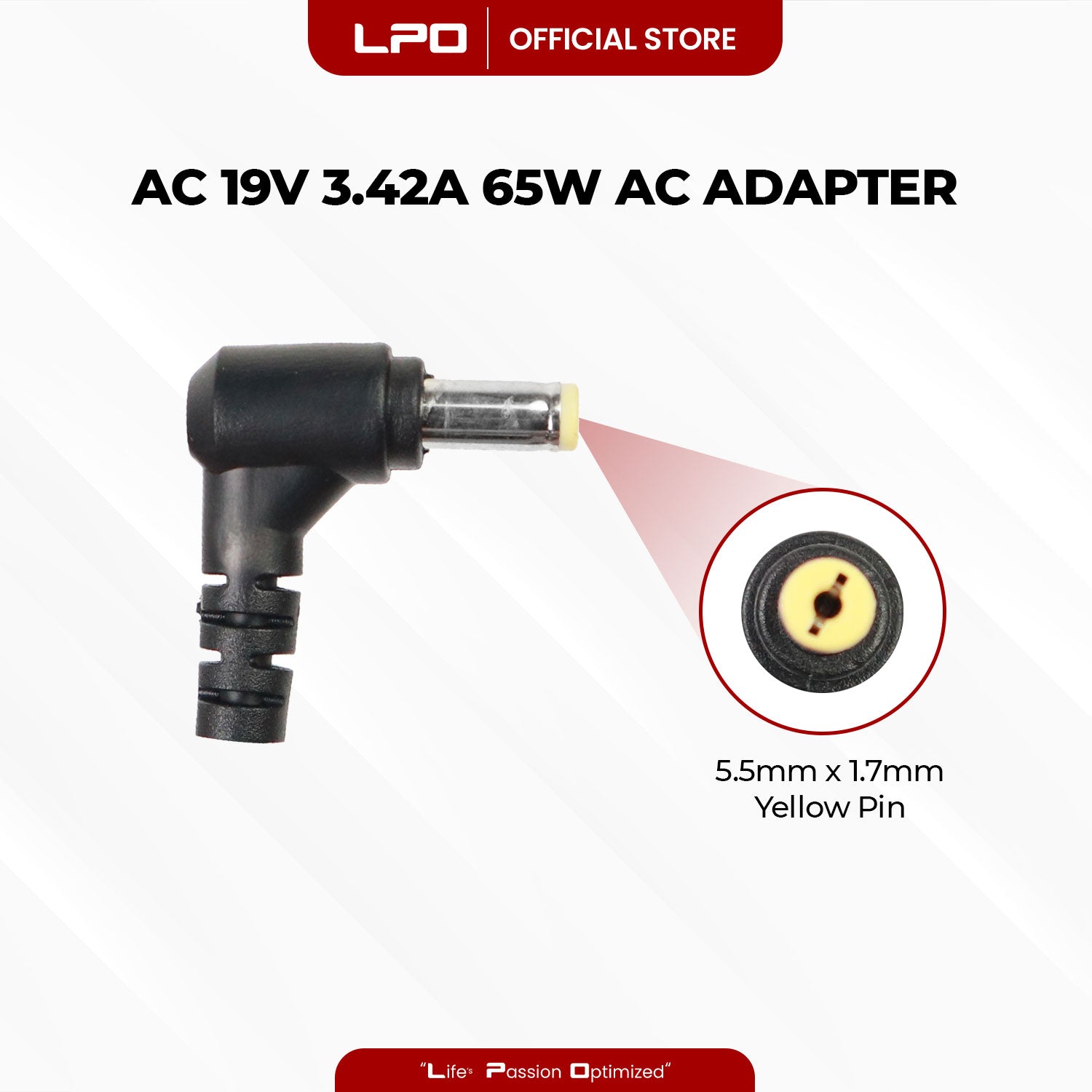 Laptop Charger Acer 19V 3.42A 65W Yellow Pin 5.5mm x 1.7mm Compatible with AcerHIPRO HP-A0652R3B