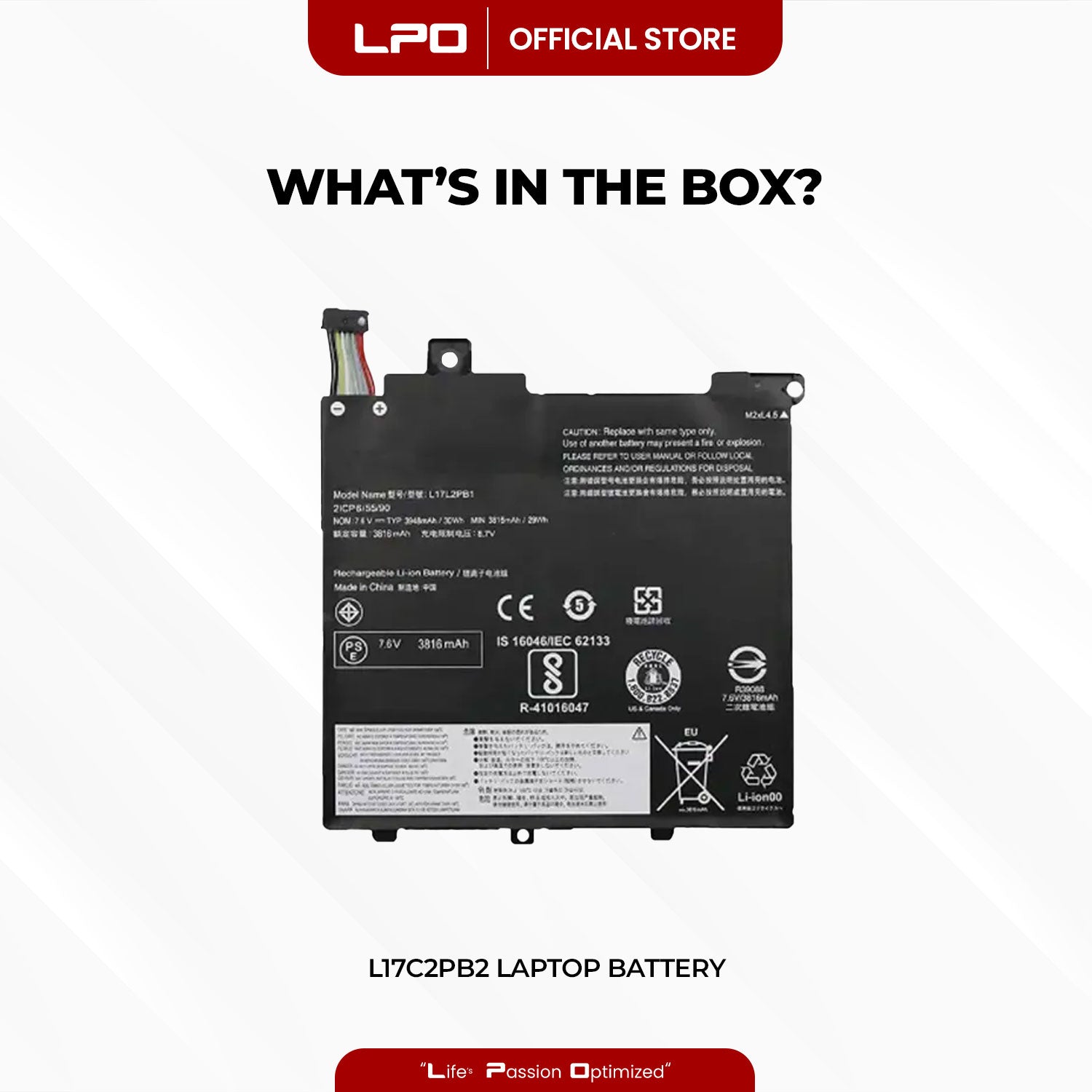 Laptop Battery L17C2PB2 Compatible with Lenovo V330-14IKB Series L17C2PB2, L17C2PB1, L17L2PB1, L17M2PB1, L17M2PB2