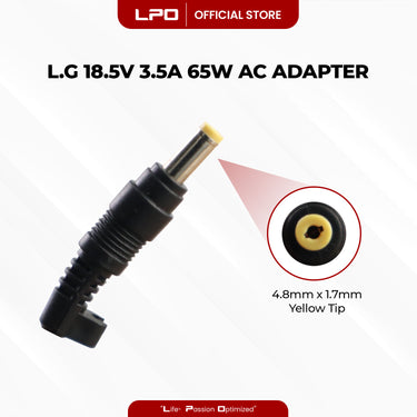 Laptop Charger LG 18.5V 3.5A 65W Yellow Pin 4.8mm x 1.7mm Compatible with LG R40 R4R405