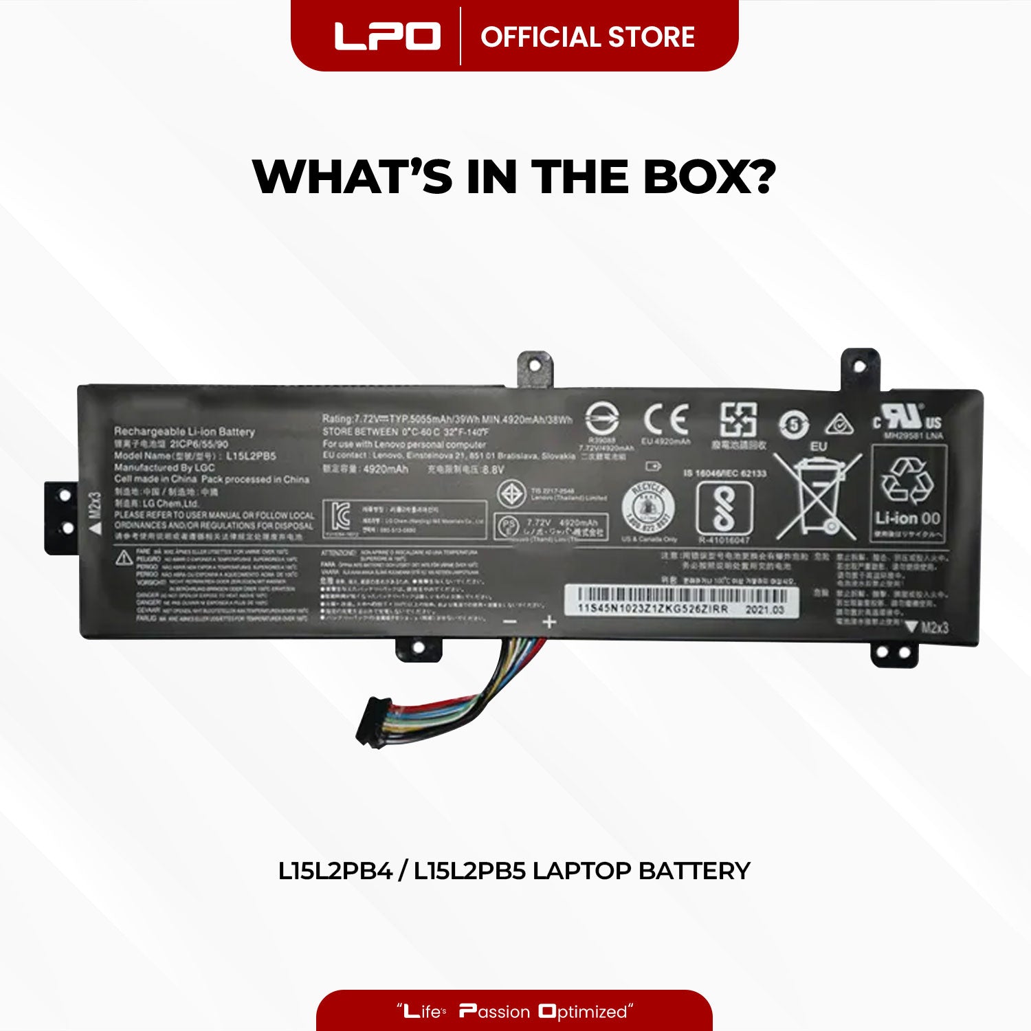 Laptop Battery L15L2PB4 / L15L2PB5	Compatible with Lenovo IdeaPad 310 15, IdeaPad 310 15ISK