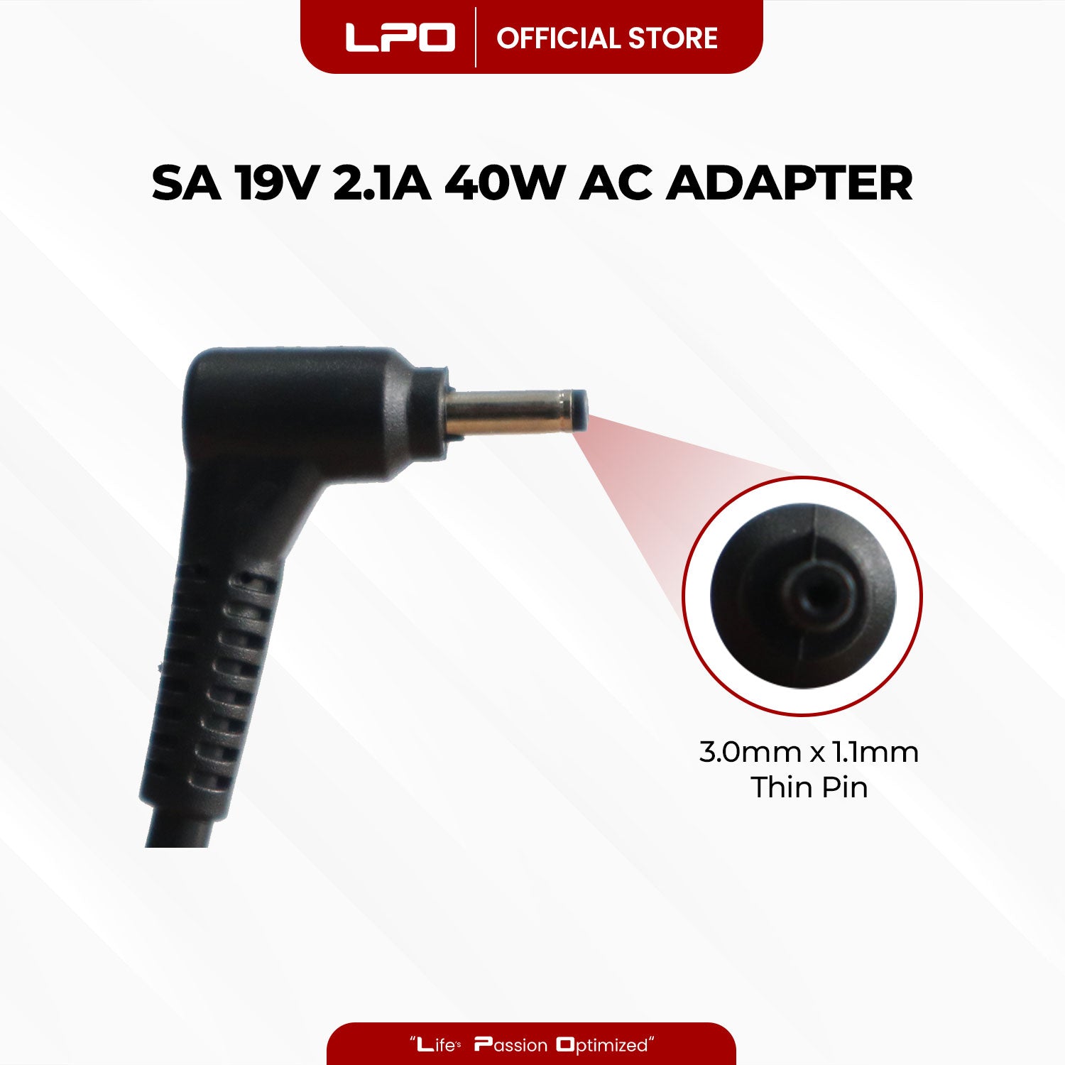 Laptop Charger Samsung 19V 2.1A 40W Thin Pin 3.0mm x 1.1mm Compatible with Samsung S series