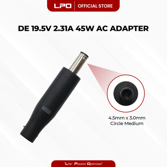 Laptop Charger Dell 19.5V 2.31A 45W Circle Medium 4.5mm x 3.0mm	Compatible with Dell 13 Ultrabook Dell 13