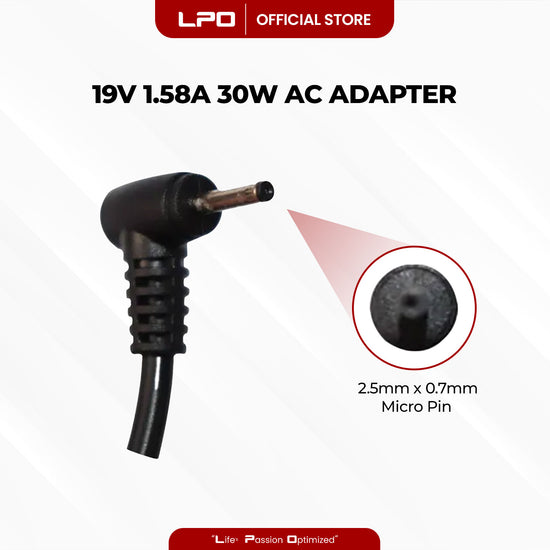 Laptop Charger Asus 19V 1.58A 30W Micro Pin 2.5mm x 0.7mm Compatible with Asus EeePC Seashell 1008 1008P 1008HAG