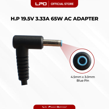 Laptop Charger HP 19.5V 3.33A 65W Blue Pin 4.5mm x 3.0mm Compatible with TPN-CA16, PPP009C, PA-1650-32H3