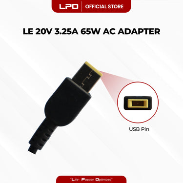 Laptop Charger Lenovo 20V 3.25A 65W USB Pin Lenovo IdeaPad Touch, IdeaPad Series, IdeaPad Flex , ThinkPad Edge , ThinkPad , IdeaPad Yoga , G400 G405s G400s, G500, G500s, G40, G505, G50, G505
