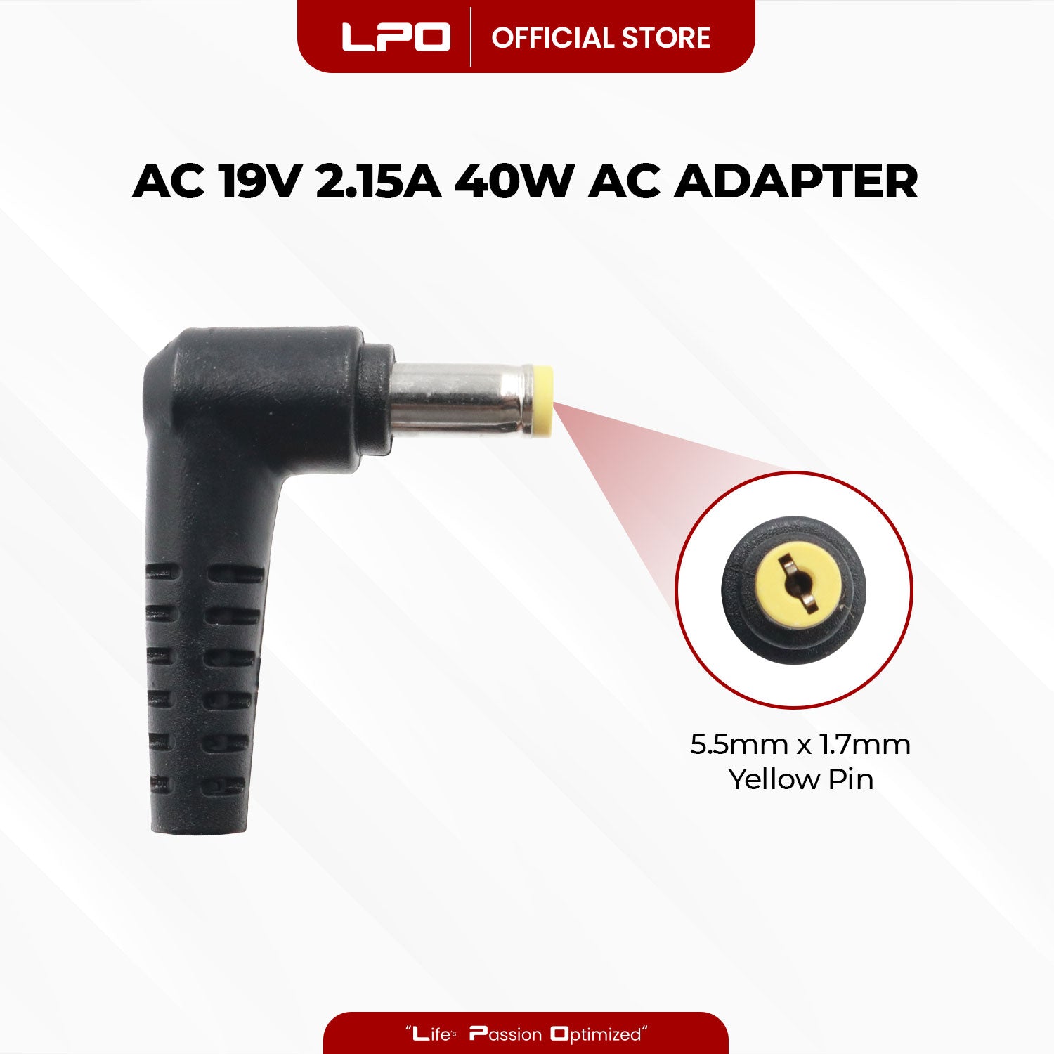 Laptop Charger Acer 19V 2.15A / 2.1A 40W Yellow Pin 5.5mm x 1.7mm Compatible with Acer Aspire One A150