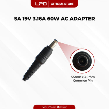 Laptop Charger Samsung 19V 3.16A 60W Common Pin 5.5mm x 3.0mm Compatible with Samsung R428