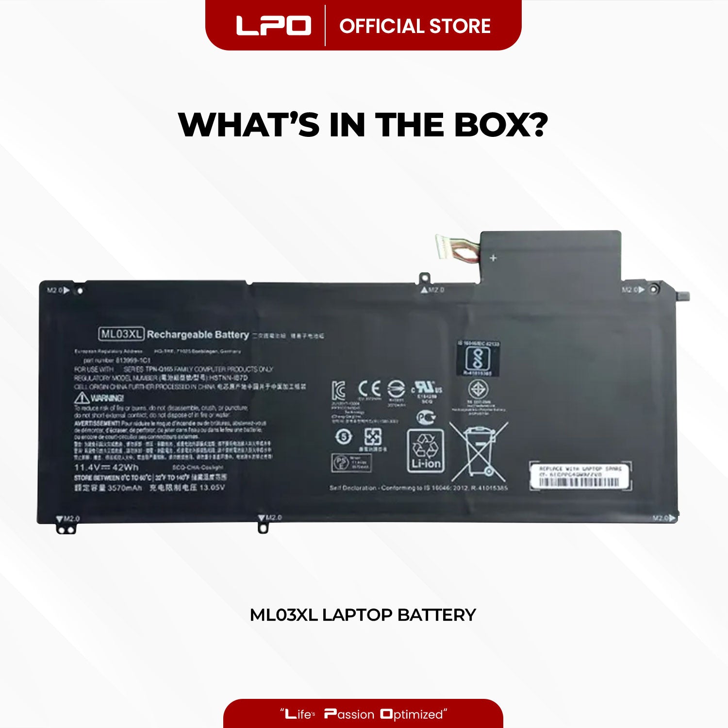 Laptop Battery ML03XL Compatible with HP Spectre X2, 12-A001DX
