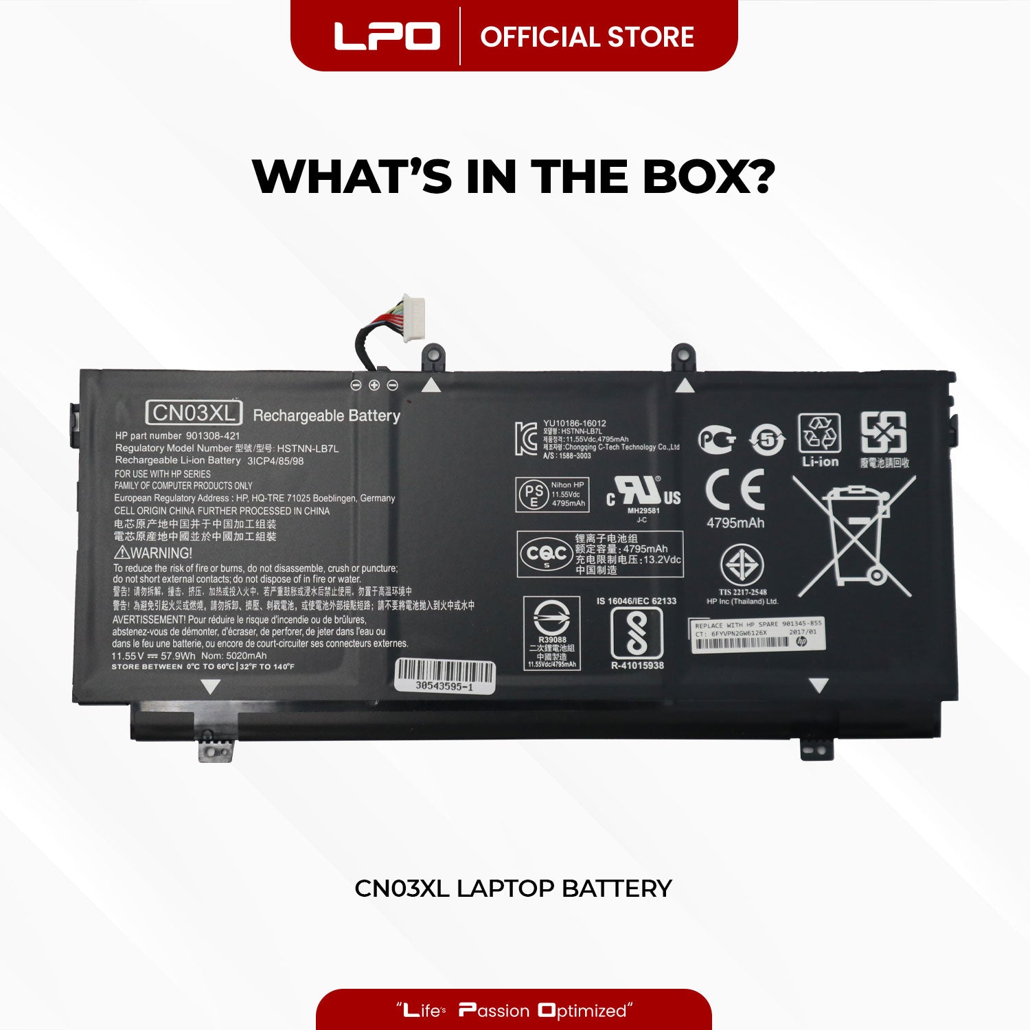 Laptop Battery CN03XL Compatible HP Envy 13-AB Series; HP 13-AB001 13-AB099 13T-AB000 13-AC033DX Series - LPO Laptop PC-Outlet