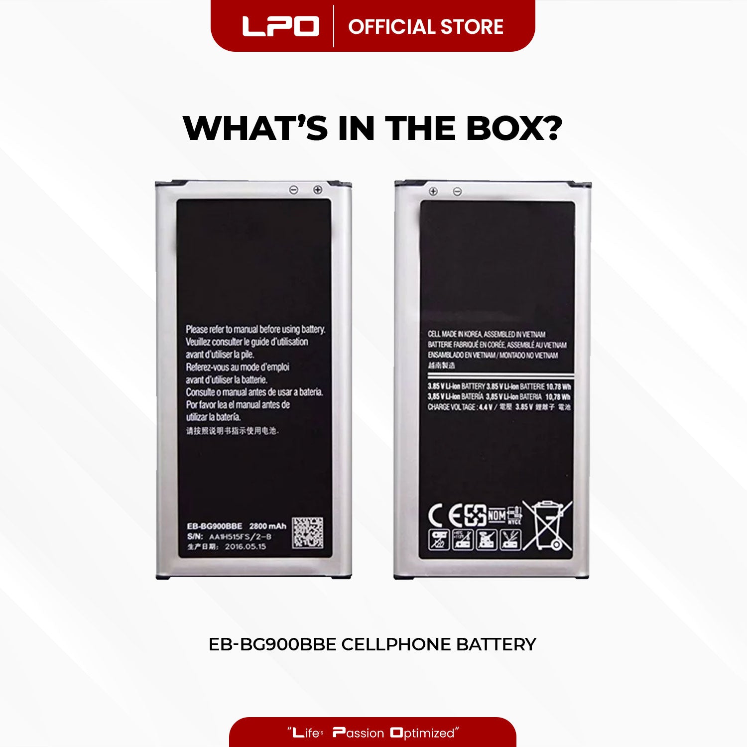 Cellphone Battery	Samsung Galaxy S5 2015 EB-BG900BBC / EB-BG900BBE Compatible with SM-G900F