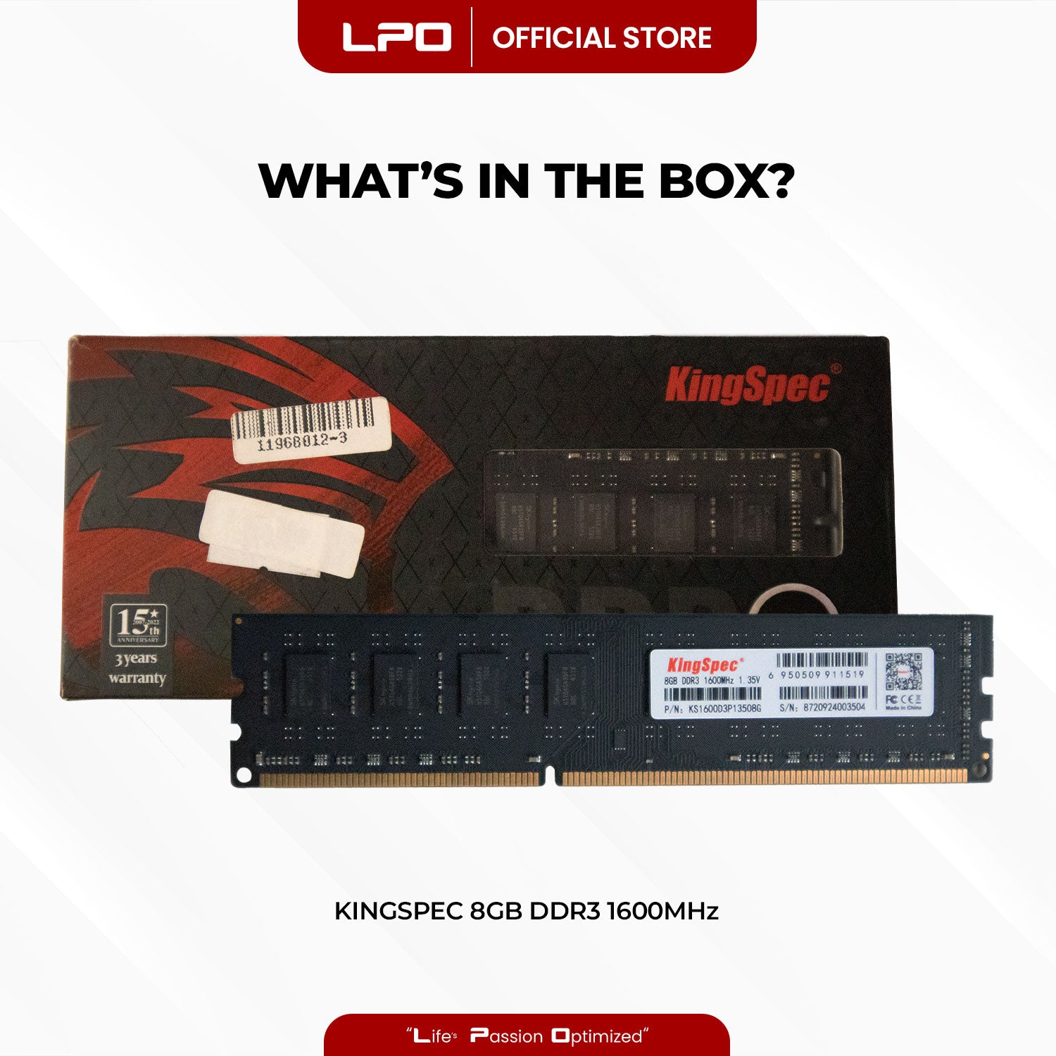 KingSpec 8GB DDR3 1600Mhz 1.35V DIMM for Desktop RAM