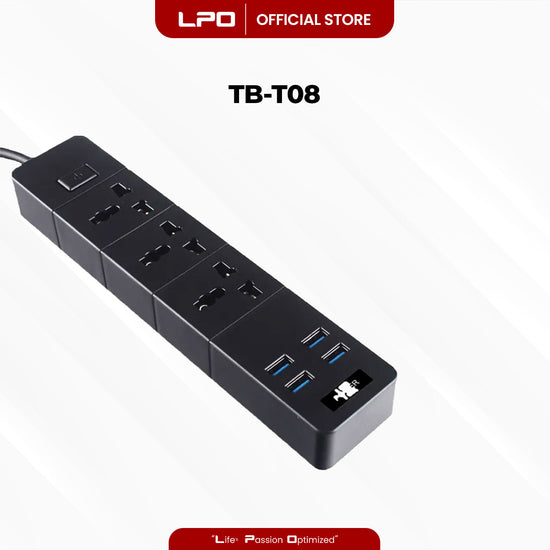 TB-T08 Power Extension 4 USB Port 3 Universal Plug Port with 2500W - 10A / 110 - 250V 5V = 3.1A 2m Length