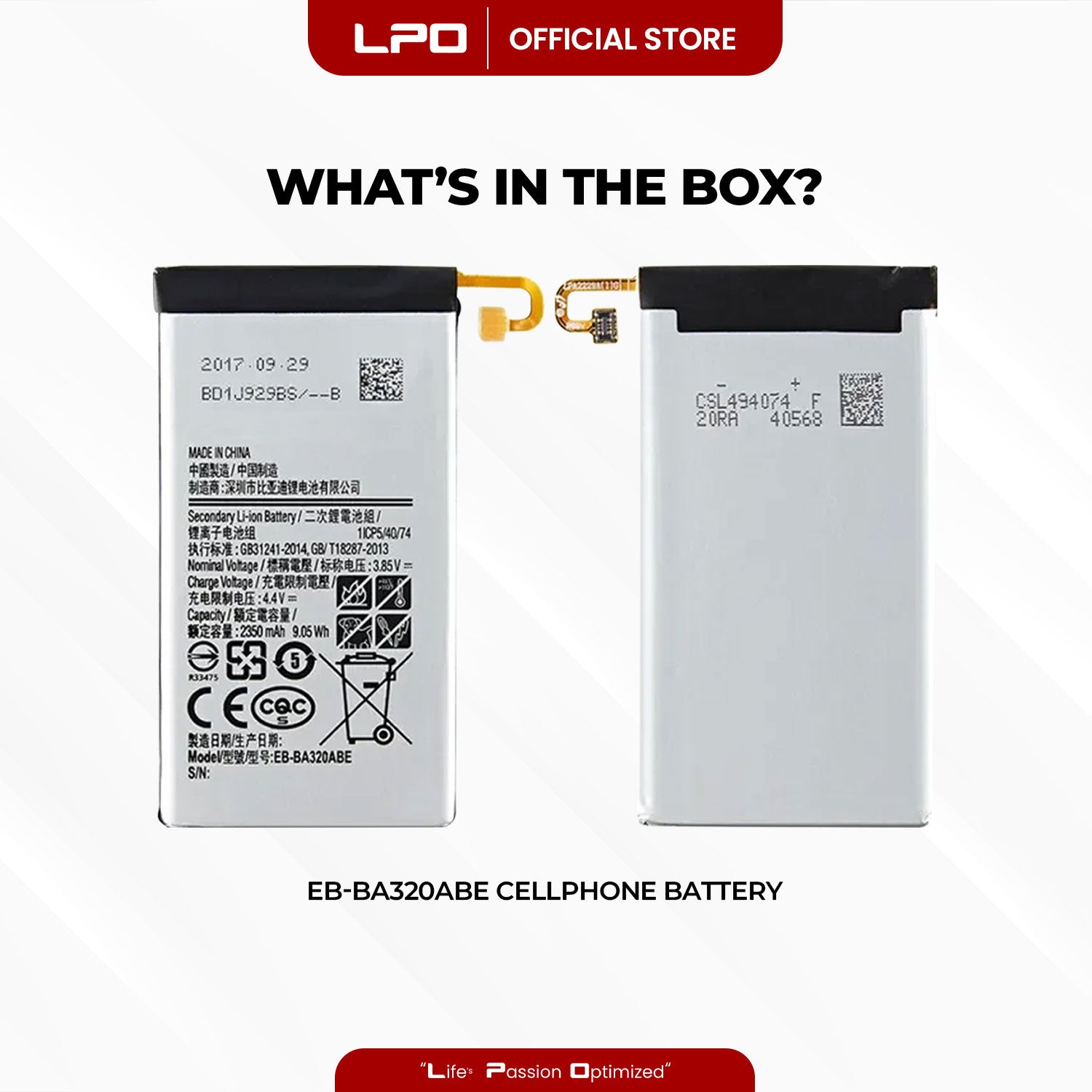 Cellphone Battery Samsung Galaxy A3 2017 EB-BA320ABE Compatible with SM-A320F, SM-A320Y