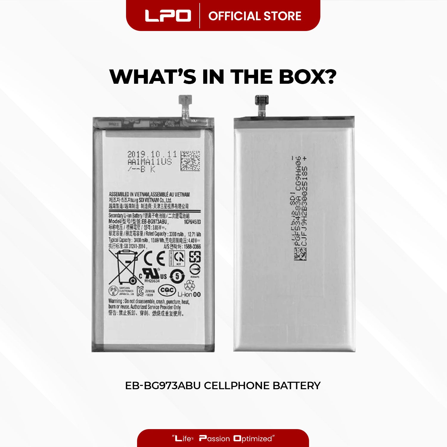 Cellphone Battery	Samsung Galaxy S10 2019 EB-BG973ABU Compatible with SM-G973F, SM-G973U