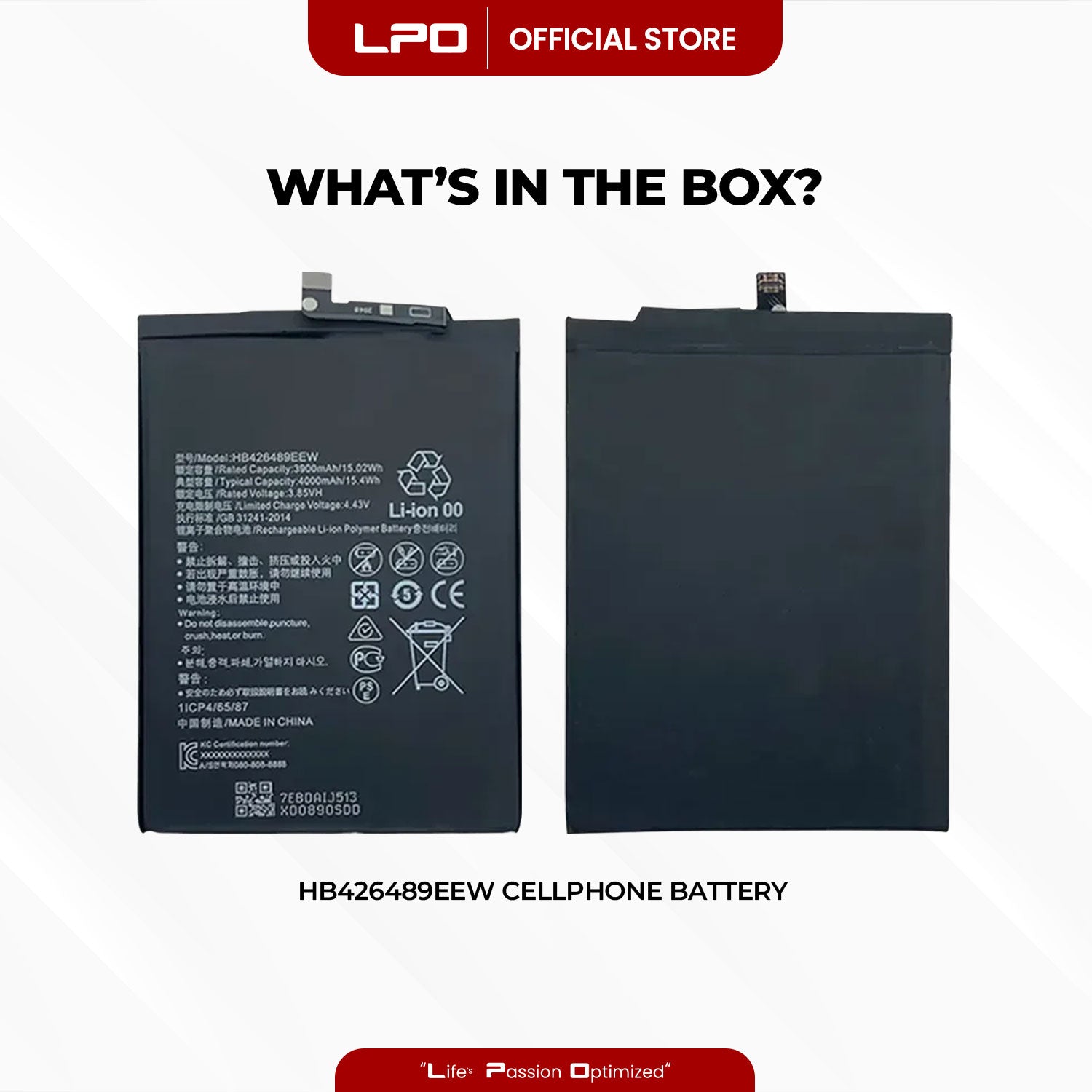 Cellphone Battery	Huawei Y8P 2020	HB426489EEW Compatible with AQM-LX1