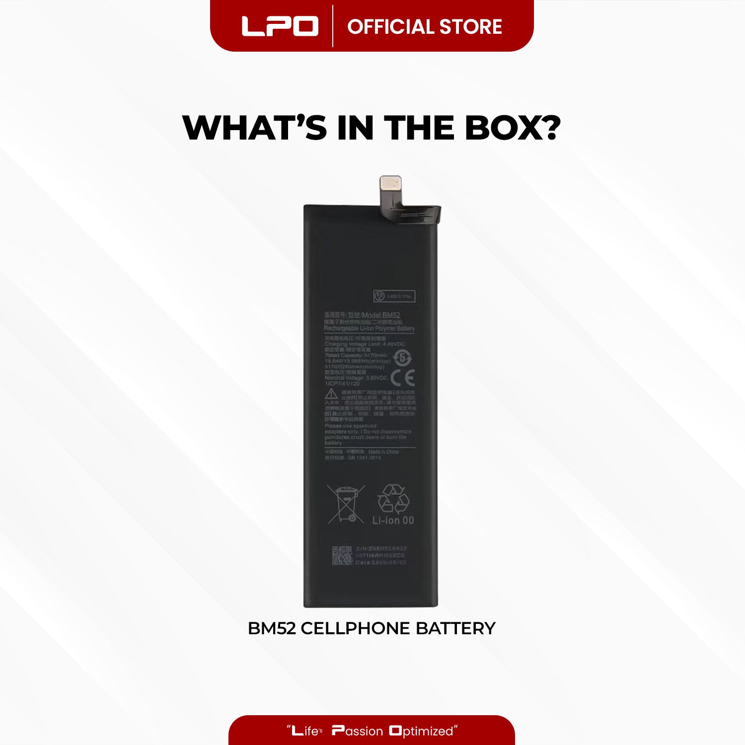 Cellphone Battery Xiaomi Mi Note 10 2019 BM52 Compatible with Mi Note 10 Lite, Mi CC9 Pro, M1910F4G - LPO Laptop PC-Outlet