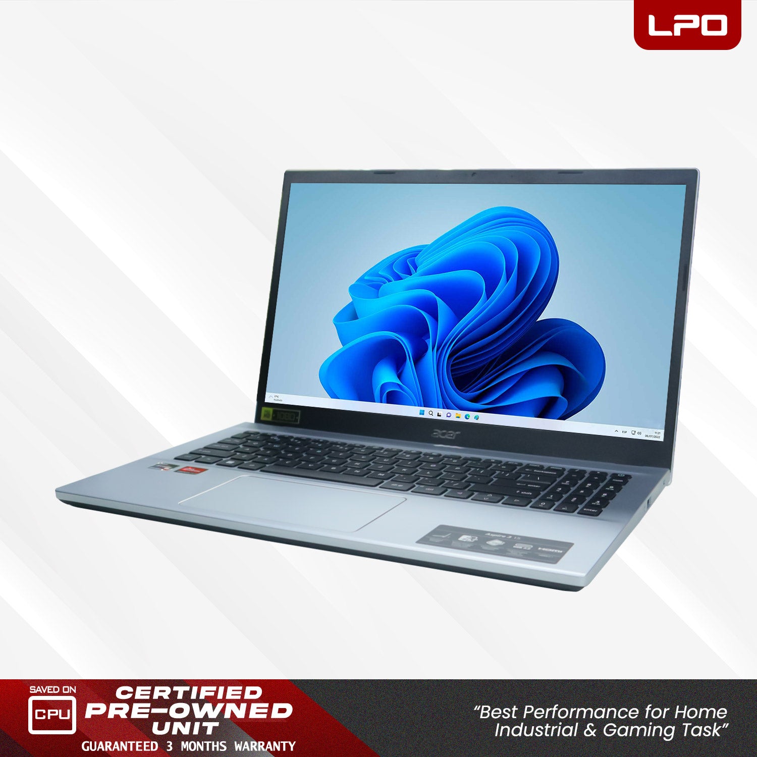LPO Laptop Acer Aspire 3 A315-44P RYZEN 7 5700U @4.3Ghz 16GB DDR4 512GB SSD Win 11 Pro 15.6