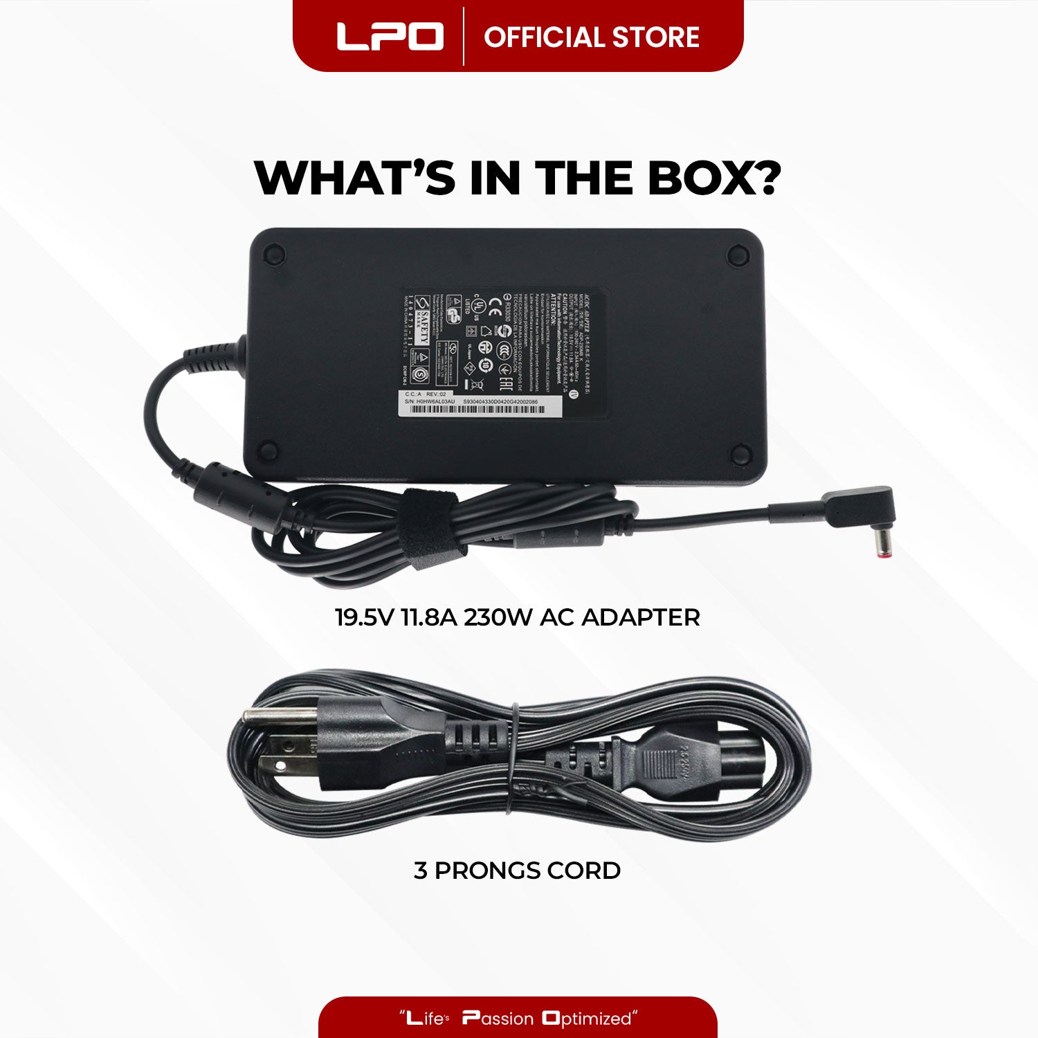 Laptop Charger Acer 19.5V 11.8A 230W Red Pin 5.5mm x 1.7mm Compatible with Acer Nitro 5 N20C1