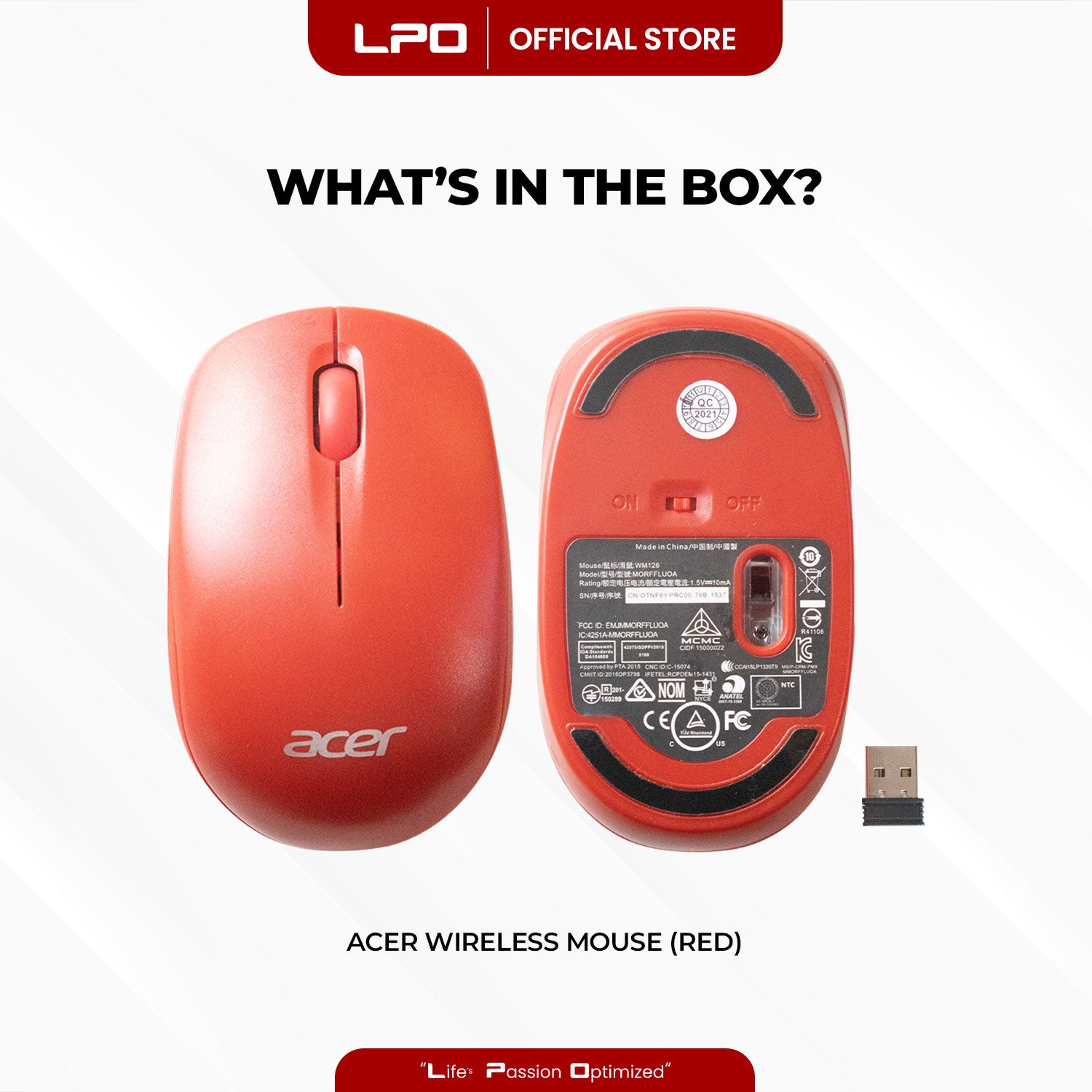 Acer WM126 Wireless Mouse Red with USB Receiver For PC Laptop Computer
