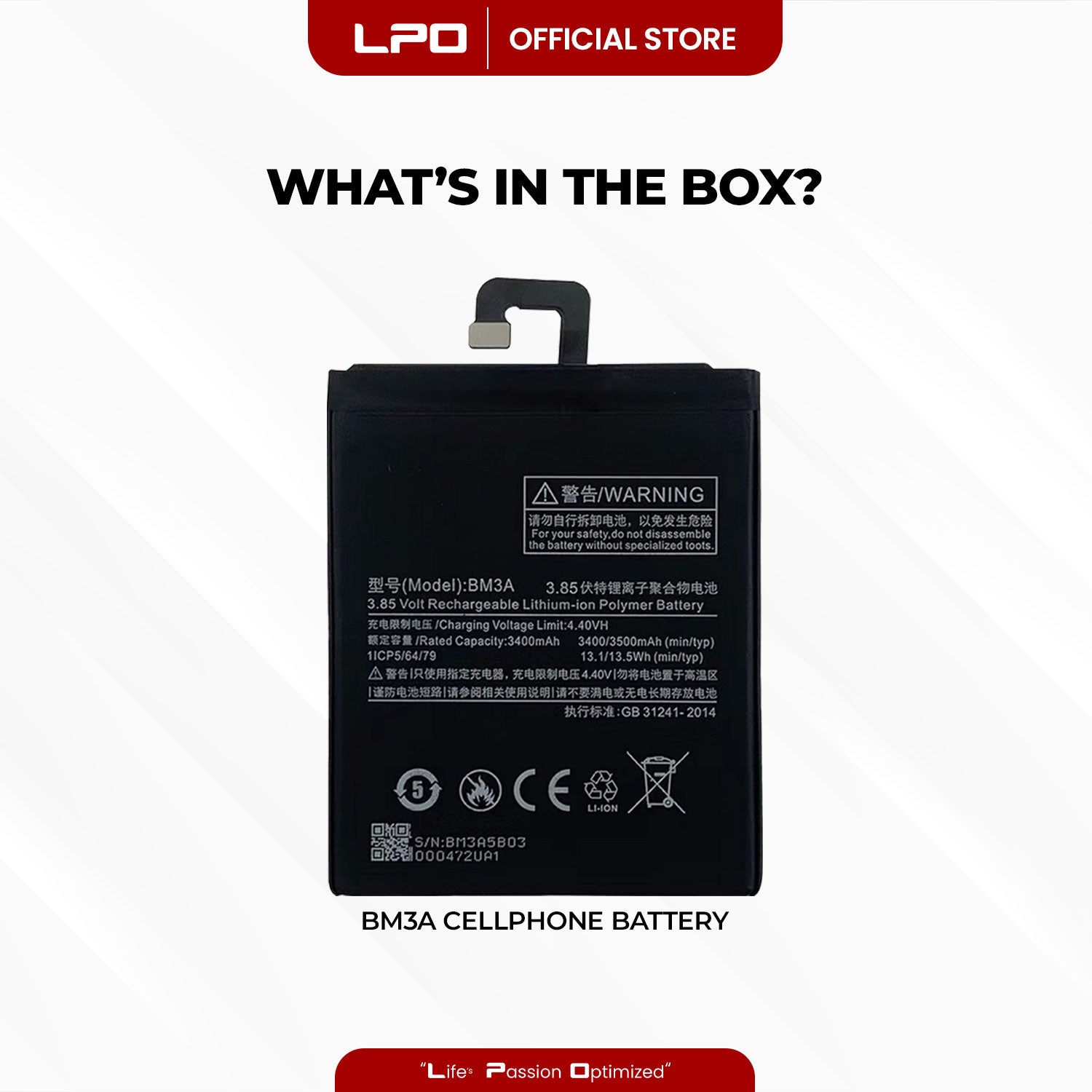 Cellphone Battery Xiaomi Mi Note 3 2017 BM3A Compatible with Xiaomi Mi Note 3 2017, MCE8 - LPO Laptop PC-Outlet