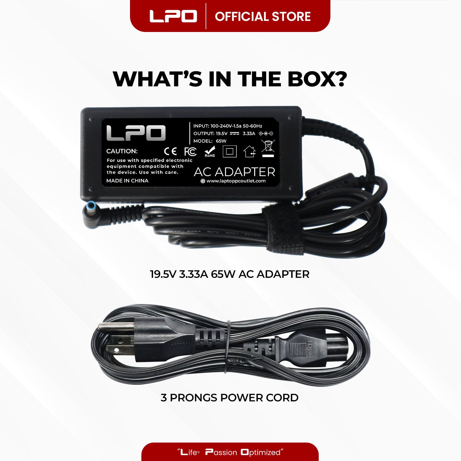 Laptop Charger HP 19.5V 3.33A 65W Blue Pin 4.5mm x 3.0mm Compatible with TPN-CA16, PPP009C, PA-1650-32H3