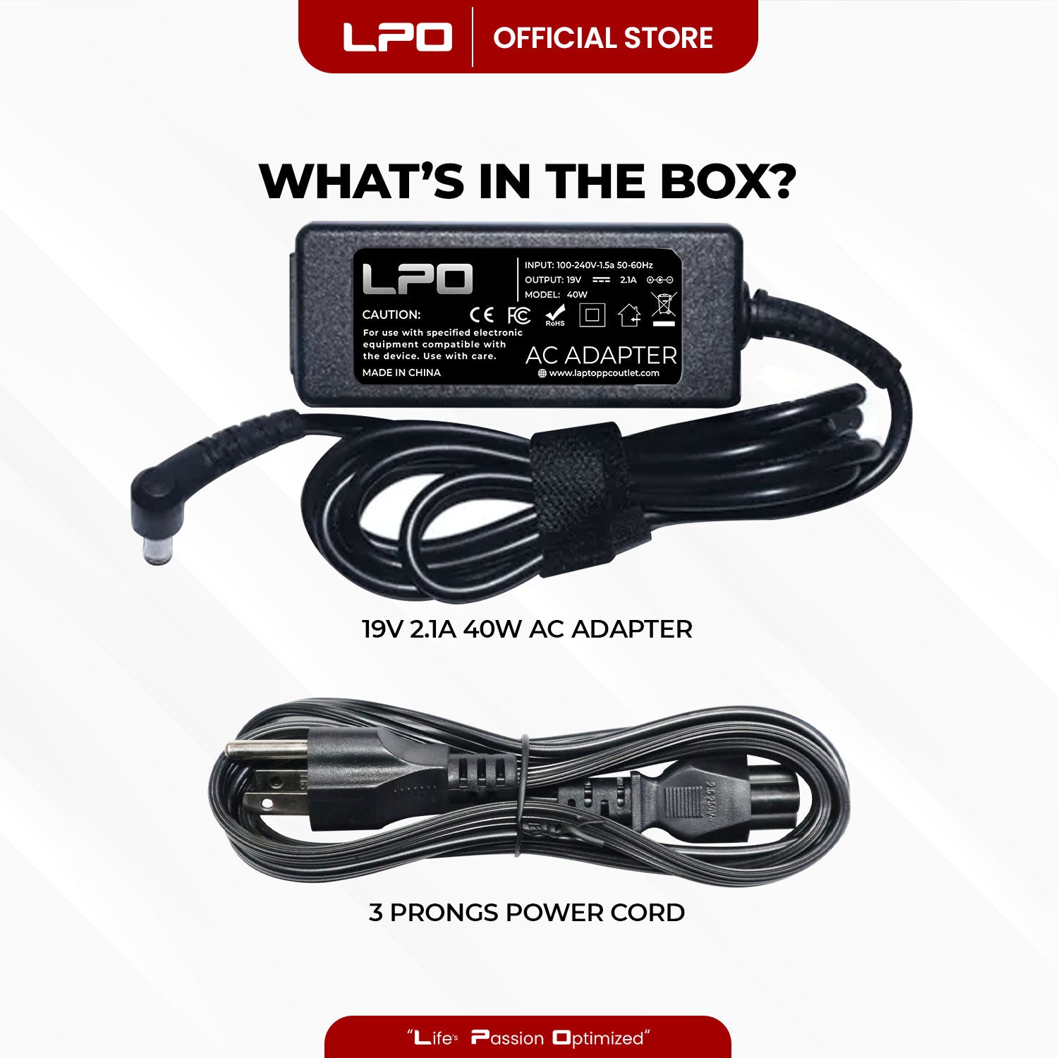 Laptop Charger LG 19V 2.1A 40W Circle Pin 6.5mm x 4.4mm Compatible with LG E1951S E2051S