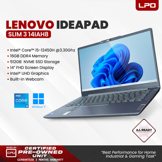 LPO Laptop lenovo Ideapad Slim 3 14IAH8 Intel Core i5-12450H, 2000MHz 16GB DDR5 512GB SSD Win 11 Pro 14.0" FHD 1920 x 1080 Intel UHD Graphics