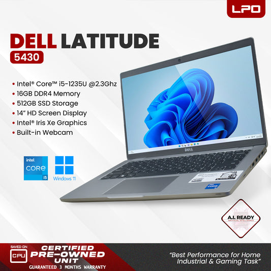 LPO Laptop Dell Latitude 5430 Intel Core i5-1235U @2.3Ghz 16GB DDR4 512GB SSD Intel Iris Xe 14" HD Windows 11