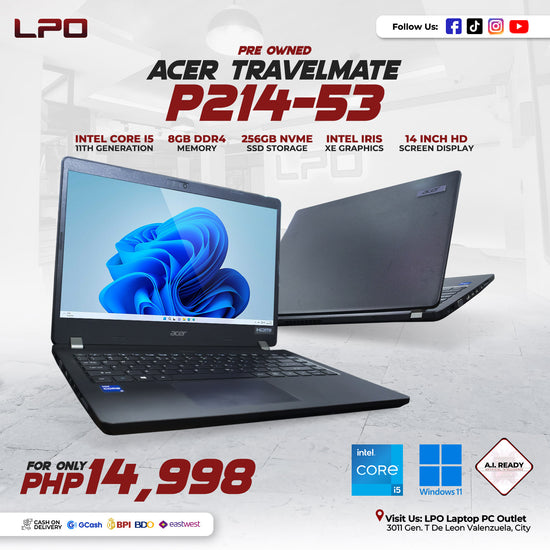 Laptop Acer Travelmate P214-53 Intel Core i5-1135G7 2.40GHz 8GB DDR4 256GB NVME Intel Iris Xe Graphics 14
